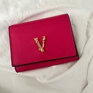 Versace Hot Pink Leather Tri-Fold Wallet